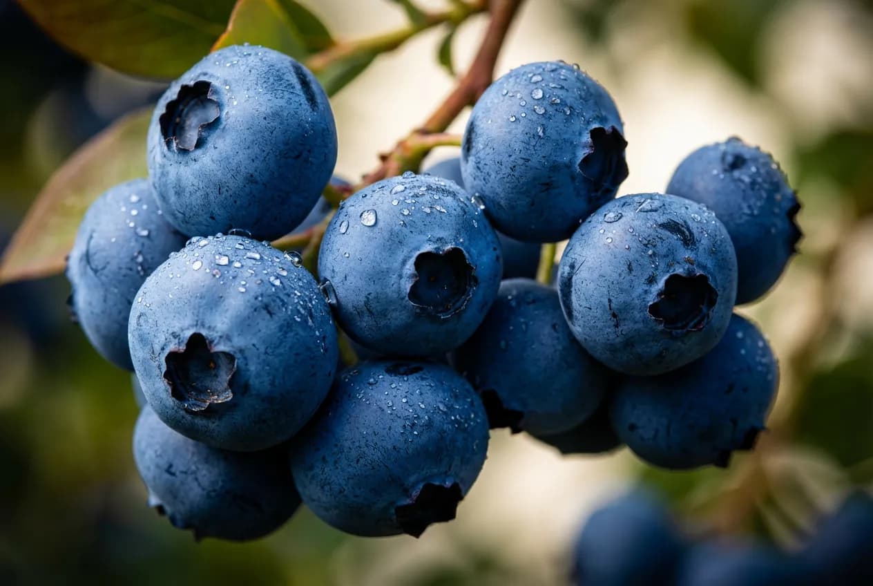 Gros plan macro sur une grappe de myrtilles mûres