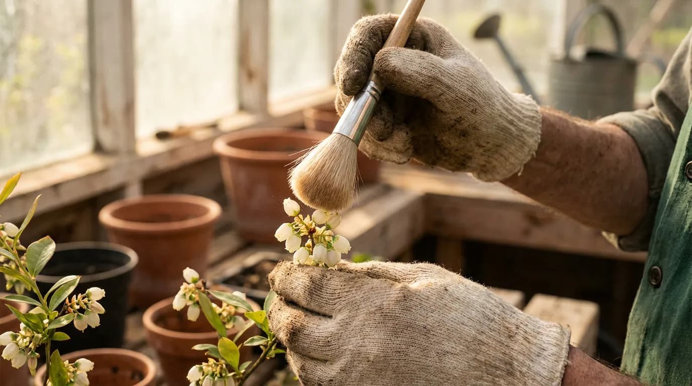 Pollinisation manuelle myrtille Pollinisation manuelle des fleurs de myrtillier avec un pinceau