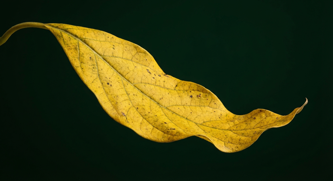 Gros plan iconique d'une feuille d'avocatier jaunie