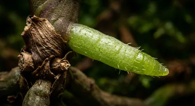 Gros plan macro d'une racine d'orchidée sortant de la tige
